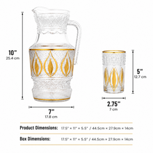 7-Piece Glass pitcher W/ 6-Cups Gold and Silver Design