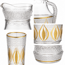 7-Piece Glass pitcher W/ 6-Cups Gold and Silver Design