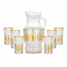 7-Piece Glass pitcher W/ 6-Cups Gold and Silver Design
