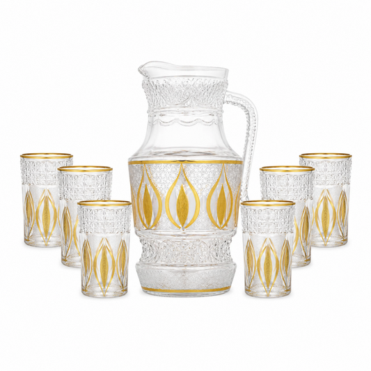7-Piece Gold and Silver Accent Glass Beverage Set with Pitcher and 6 Cups