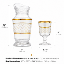 Elegant 7-Piece Glass Water Serving Set with Pitcher and 6 Goblets, Gold Geometric Pattern, Decorative Beverage Set