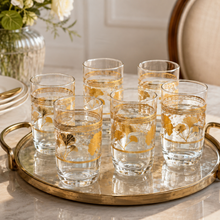6-Piece Clear Glass Tumbler Set with Gold Ginkgo Leaf Design, 4.75 Inch
