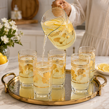 6-Piece Clear Glass Tumbler Set with Gold Ginkgo Leaf Design, 4.75 Inch