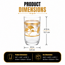 6-Piece Clear Glass Tumbler Set with Gold Ginkgo Leaf Design, 4.75 Inch