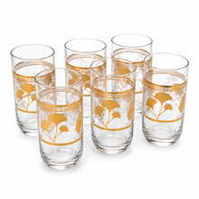 6-Piece Clear Glass Tumbler Set with Gold Ginkgo Leaf Design, 4.75 Inch