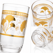 6-Piece Clear Glass Tumbler Set with Gold Ginkgo Leaf Design, 4.75 Inch