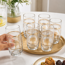 6-Piece Decorative Glass Tumbler Set with Gold Tree and Silver-Tone Accents