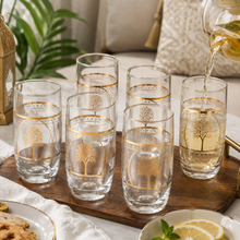 6-Piece Decorative Glass Tumbler Set with Gold Tree and Silver-Tone Accents