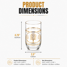 6-Piece Decorative Glass Tumbler Set with Gold Tree and Silver-Tone Accents