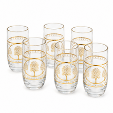 6-Piece Decorative Glass Tumbler Set with Gold Tree and Silver-Tone Accents