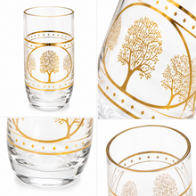 6-Piece Decorative Glass Tumbler Set with Gold Tree and Silver-Tone Accents