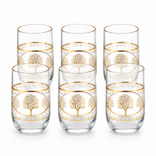 6-Piece Decorative Glass Tumbler Set with Gold Tree and Silver-Tone Accents