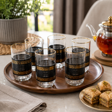 6-Piece Clear Glass Tumbler Set with Black and Gold Greek Key Design