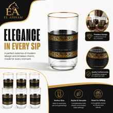 6-Piece Clear Glass Tumbler Set with Black and Gold Greek Key Design