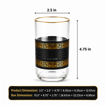 6-Piece Clear Glass Tumbler Set with Black and Gold Greek Key Design