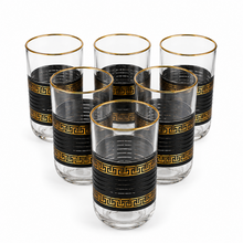 6-Piece Clear Glass Tumbler Set with Black and Gold Greek Key Design