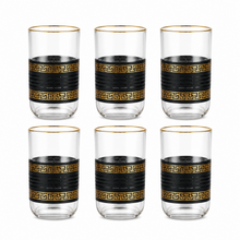 6-Piece Clear Glass Tumbler Set with Black and Gold Greek Key Design