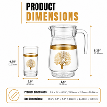 7-Piece Glass Beverage Serving Set with Gold Tree Design, Pitcher and 6 Tumblers