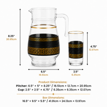 7-Piece Glass Juice and Water Serving Set with Black and Gold Meander Pattern