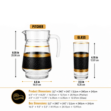 7-Piece Glass Juice and Water Serving Set with Black and Gold Embossed Pattern