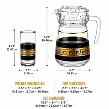 7-Piece Glass Beverage Set with Pitcher & 6 Cups – Black & Gold Greek Key