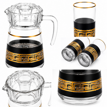 7-Piece Glass Beverage Set with Pitcher & 6 Cups – Black & Gold Greek Key