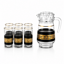 7-Piece Glass Beverage Set with Pitcher & 6 Cups – Black & Gold Greek Key