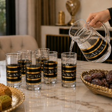 7-Piece Black and Gold Meander Glass Juice and Water Serving Set