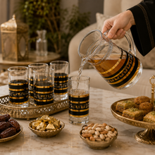 7-Piece Black and Gold Meander Glass Juice and Water Serving Set