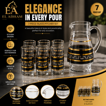 7-Piece Black and Gold Meander Glass Juice and Water Serving Set
