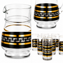 7-Piece Black and Gold Meander Glass Juice and Water Serving Set