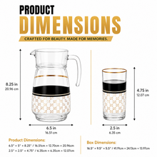 7-Piece Glass Drinkware Set with Pitcher and 6 White, Black and Gold Tumblers