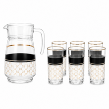 7-Piece Glass Drinkware Set with Pitcher and 6 White, Black and Gold Tumblers