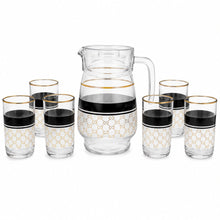 7-Piece Glass Drinkware Set with Pitcher and 6 White, Black and Gold Tumblers