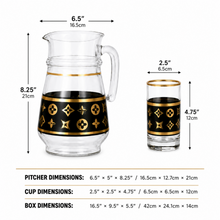 7-Piece Black and Gold Glass Beverage Set with Pitcher and 6 Tumblers