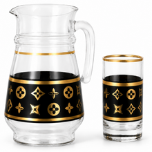7-Piece Black and Gold Glass Beverage Set with Pitcher and 6 Tumblers