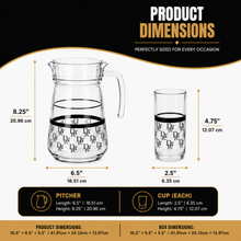 7-Piece Black & Silver Monogram Glass Juice and Water Serving Set with Pitcher and 6 Cups