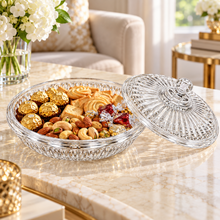 Large Clear Ribbed Candy & Dessert Serving Dish with Lid & Decorative Knob