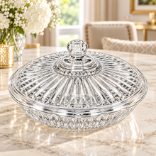 Large Clear Ribbed Candy & Dessert Serving Dish with Lid & Decorative Knob