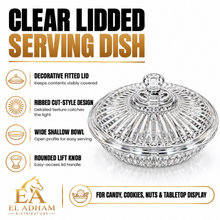 Large Clear Ribbed Candy & Dessert Serving Dish with Lid & Decorative Knob