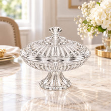 Luxury Clear Pedestal Serving Bowl with Decorative Lid – Medium Ribbed Candy & Dessert Dish