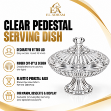 Luxury Clear Pedestal Serving Bowl with Decorative Lid – Medium Ribbed Candy & Dessert Dish