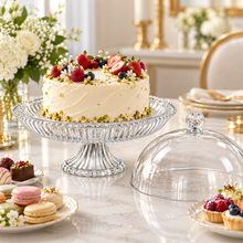 Luxury Clear Pedestal Serving Stand with Dome Cover – Large Fluted Cake, Pastry & Dessert Display