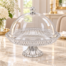 Luxury Clear Pedestal Serving Stand with Dome Cover – Large Fluted Cake, Pastry & Dessert Display