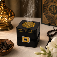 Rechargeable Electric Bakhoor Burner with USB-C Charging – Portable Black & Gold Incense Burner