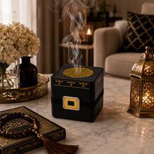 Rechargeable Electric Bakhoor Burner with USB-C Charging – Portable Black & Gold Incense Burner