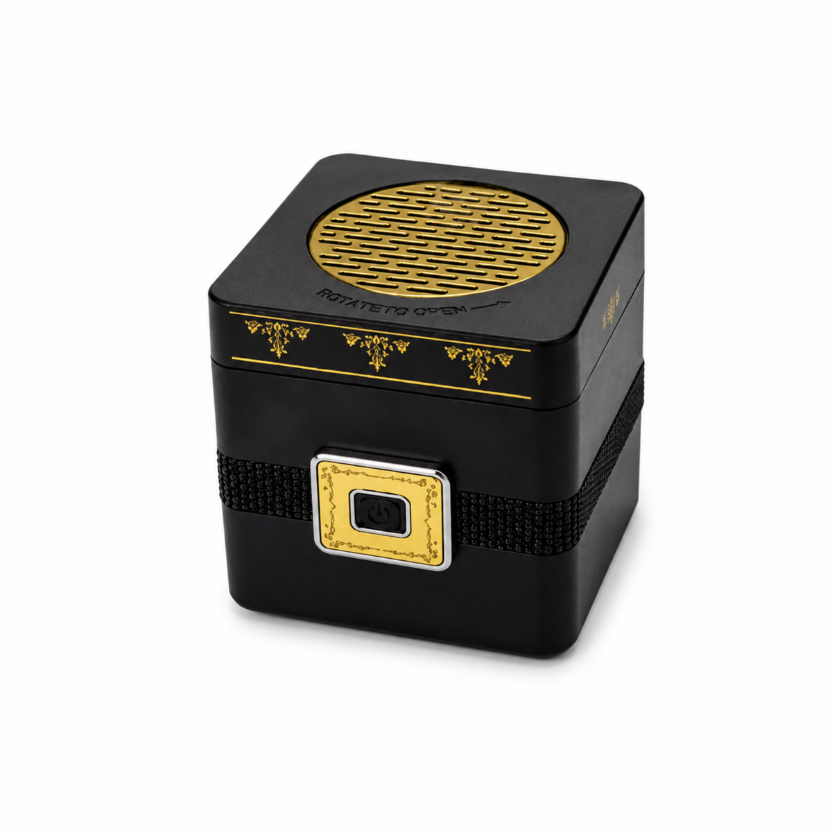 Rechargeable Electric Bakhoor Burner with USB-C Charging – Portable Black & Gold Incense Burner