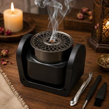 Portable Bakhoor Incense Burner Set with Rotating Holder, Tongs, Tool & Cleaning Brush – Black