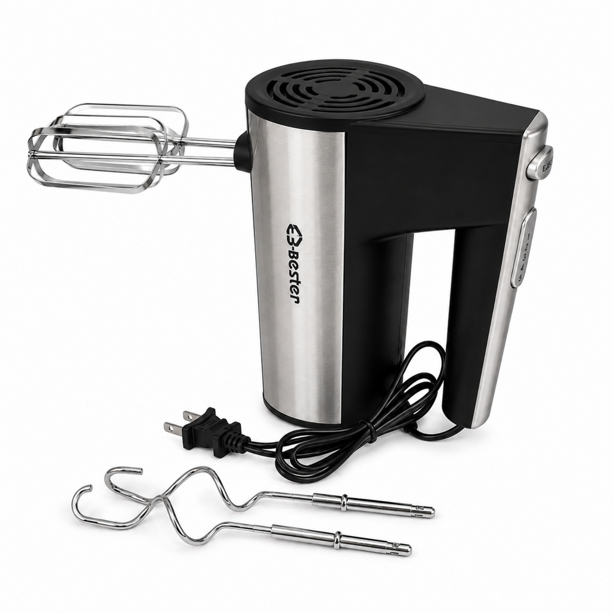 200 W Electric Hand Mixer with 5 Speeds and Twin Beaters, Stainless Steel Finish
