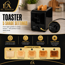 750 W 2-Slice Pop-Up Toaster with 5 Shade Settings, Black